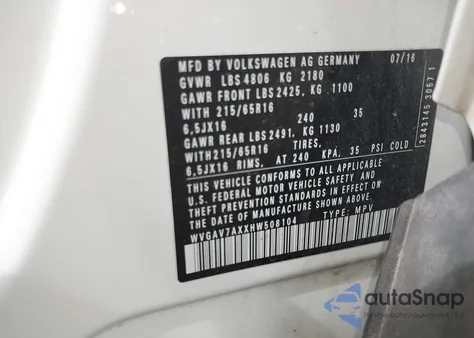 2017 Volkswagen Tiguan S/Limited z USA, uszkodzony, nr VIN WVGAV7AXXHW508104